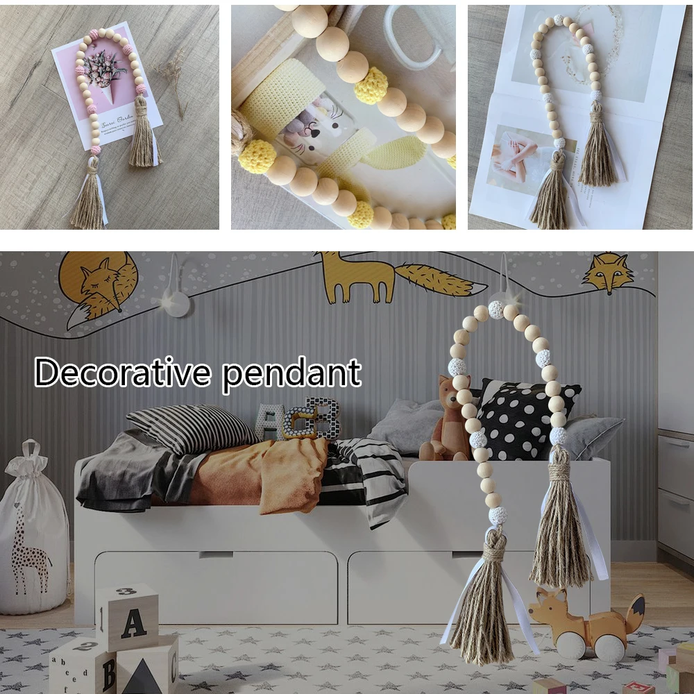 Wood Bead Garland Ornament Boho Knitting Wool Ball Tassel Wood Bead Decoration Home Farmhouse Rustic Country Wall Hanging Decor 
Wood Bead Garland Ornament Boho Knitting Wool Ball Tassel Wood Bead Decoration Home Farmhouse Rustic Country Wall Hanging Decor