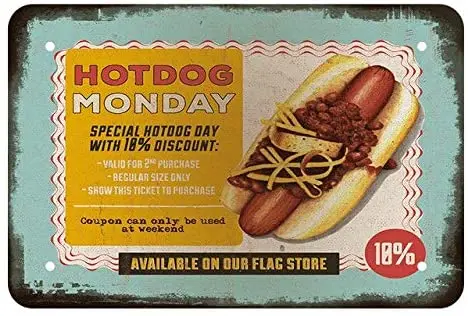 Hot Dog Vintage Style Metal Sign Iron Painting for Indoor & Outdoor Home Bar Coffee Kitchen Wall Decor 8 X 12 Inch
Hot Dog Vintage Style Metal Sign Iron Painting for Indoor & Outdoor Home Bar Coffee Kitchen Wall Decor 8 X 12 Inch