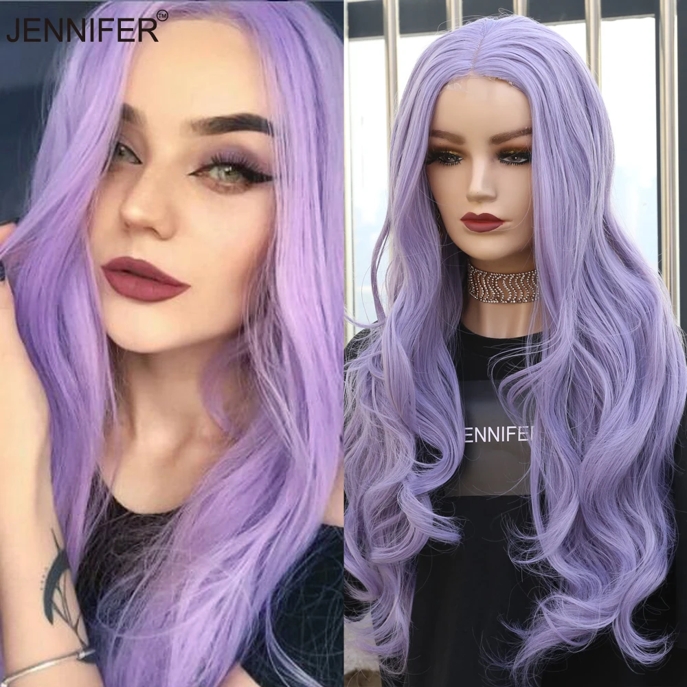

Synthetic Middle Parting Lace Wigs For Women 28inch Long Wavy Purple Color Hair Heat Resistant Fiber Cosplay/Daily