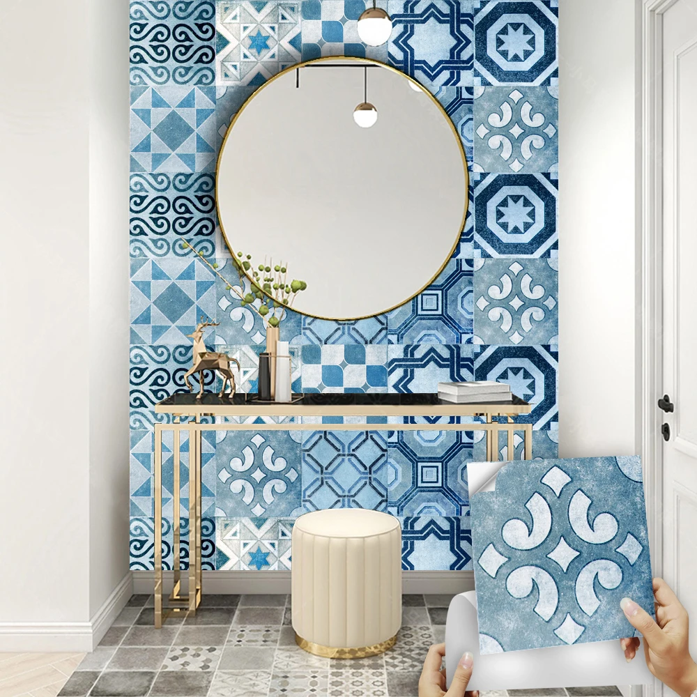 10pcs Vintage Blue Tiles Wall Sticker Kitchen Backsplash Wardrobe Bathroom Home Renovation Peel & Stick Waterproof Wallpaper
10pcs Vintage Blue Tiles Wall Sticker Kitchen Backsplash Wardrobe Bathroom Home Renovation Peel & Stick Waterproof Wallpaper