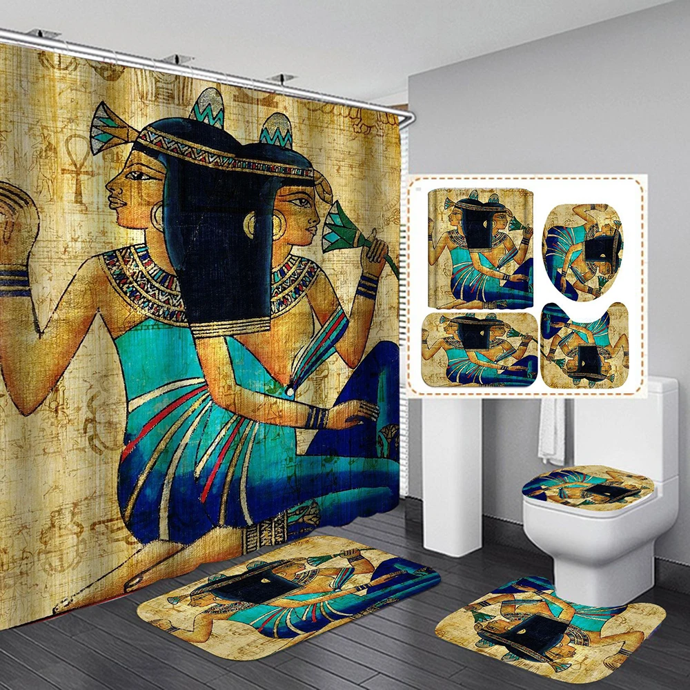 Ancient Egyptian Women Shower Curtain Polyester Fabric 4 Piece Bathroom DIY Decor Retro Design Carpet Cover Toilet Mat
Ancient Egyptian Women Shower Curtain Polyester Fabric 4 Piece Bathroom DIY Decor Retro Design Carpet Cover Toilet Mat