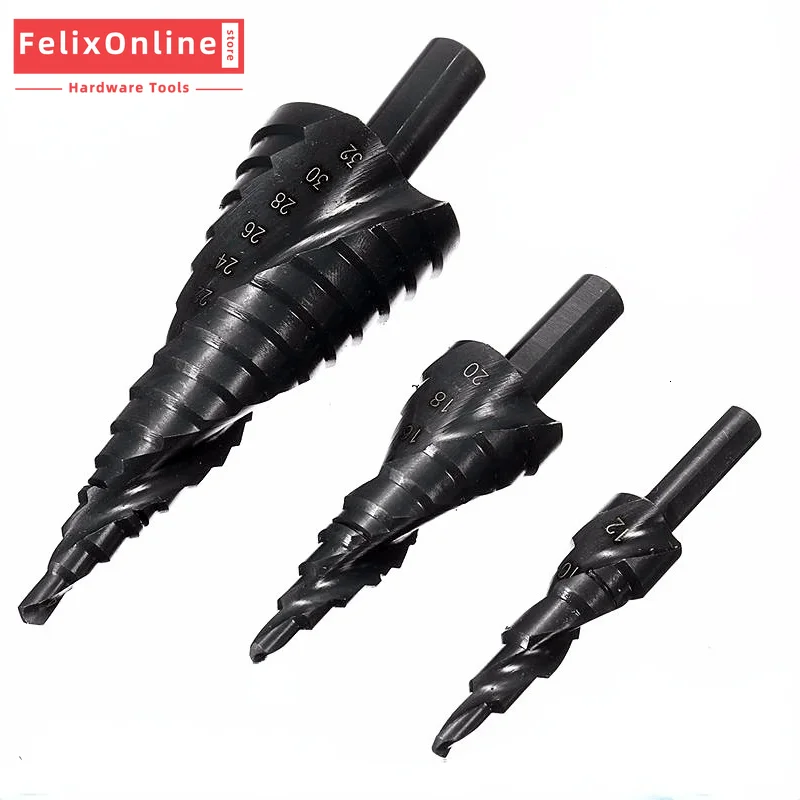 3PCS/SET 4-32MM Nitrogen High Speed Steel Spiral For Metal Cone Triangle Shank Hole Metal drills Cobalt Step Drill Bit Set
3PCS/SET 4-32MM Nitrogen High Speed Steel Spiral For Metal Cone Triangle Shank Hole Metal drills Cobalt Step Drill Bit Set
