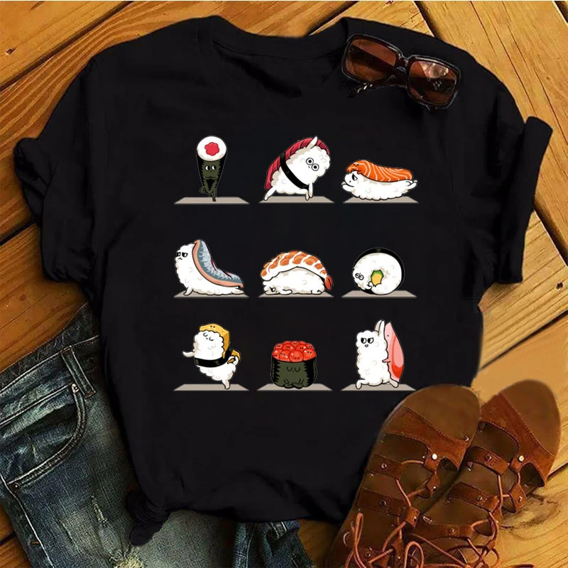 WVIOCE New Funny Sushi Print Women Top T-shirt Cute Sushi Female Black Short Sleeve Harajuku Women Top 32457
WVIOCE New Funny Sushi Print Women Top T-shirt Cute Sushi Female Black Short Sleeve Harajuku Women Top 32457
