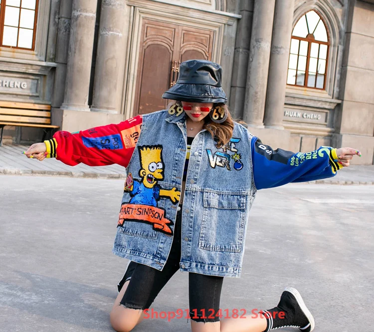 Korean Style Trendy Brand Denim Jacket Women Loose Color Matching Long-Sleeved Personality Sequined Cartoon Splicing Jacket
Korean Style Trendy Brand Denim Jacket Women Loose Color Matching Long-Sleeved Personality Sequined Cartoon Splicing Jacket