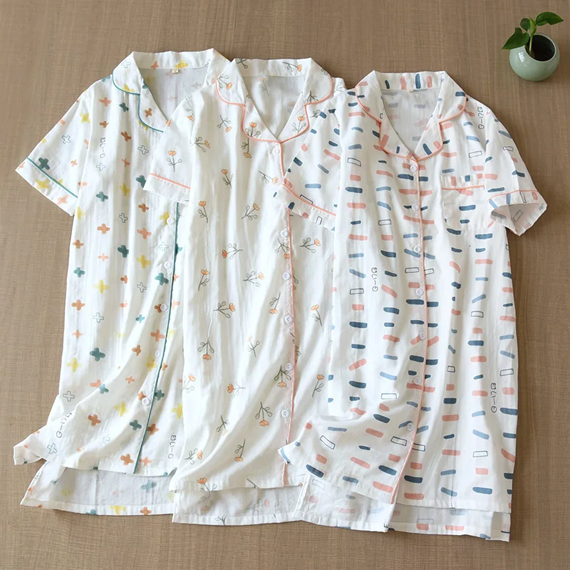 2021 Summer Women's Cotton Casual Printed Short-sleeved Nightdress Simple Plus Size Double-layer Gauze Home Skirt Crepe Pajamas
2021 Summer Women's Cotton Casual Printed Short-sleeved Nightdress Simple Plus Size Double-layer Gauze Home Skirt Crepe Pajamas