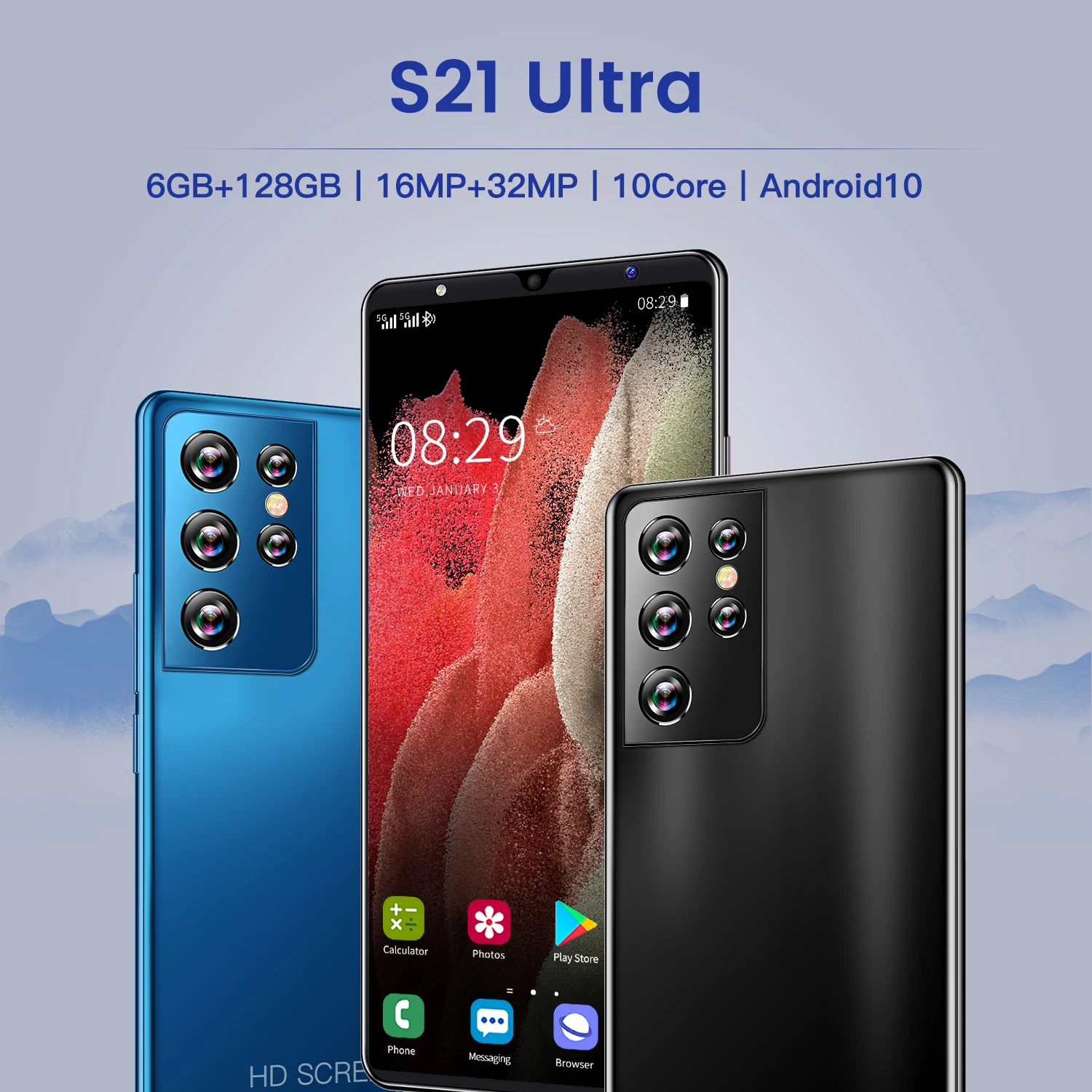 S21 Ultra Smartphone Android10 Global 5G LTE Dual SIM Push-button Phone MT6889 5000mAh 16MP+32MP Face unlock Cell Phone 
S21 Ultra Smartphone Android10 Global 5G LTE Dual SIM Push-button Phone MT6889 5000mAh 16MP+32MP Face unlock Cell Phone