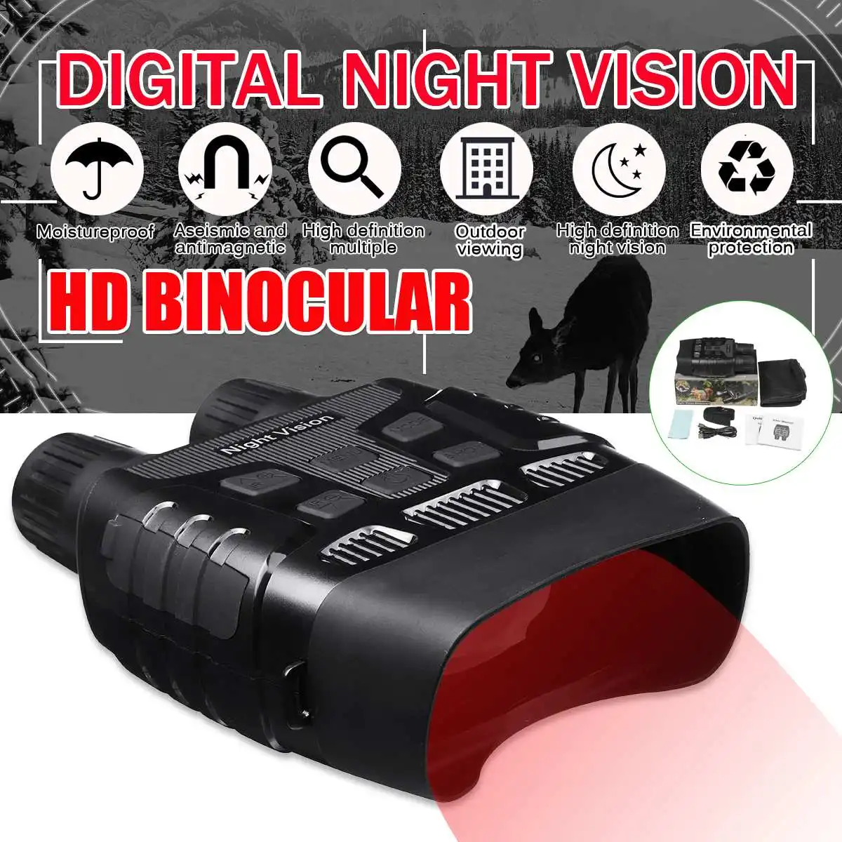 HD Digital Night Vision Binoculars with LCD Screen Infrared (IR) Camera Take Photo Video from 300m Night Hunting Goggles
HD Digital Night Vision Binoculars with LCD Screen Infrared (IR) Camera Take Photo Video from 300m Night Hunting Goggles