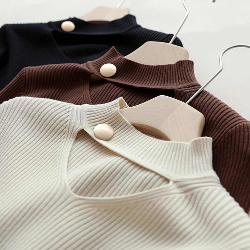 Sweater Women Hollow Out Turtleneck Button Long Sleeves Slim Knitted Pullovers Elegant Autumn Winter Office Street Knitting Tops
Sweater Women Hollow Out Turtleneck Button Long Sleeves Slim Knitted Pullovers Elegant Autumn Winter Office Street Knitting Tops