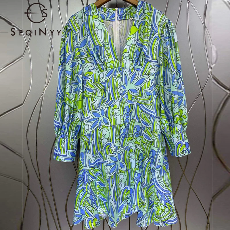 

Женское богемное мини-платье SEQINYY, летнее, весеннее, новое, модное, дизайнерское, зеленое, с рукавом-фонариком, винтажное, с цветочным принтом...