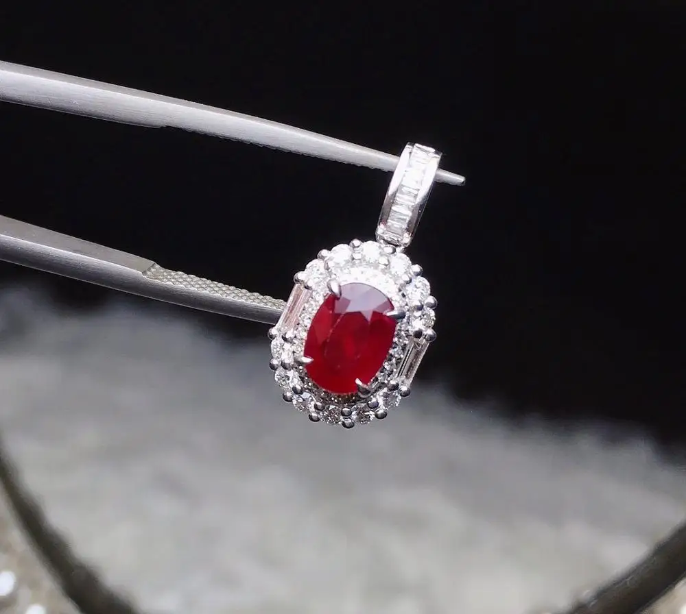P326 Ruby Pendant 18K Gold Jewel 100% Natural Pigeon Blood Red 1.05ct Gemstones Pendants for Women Necklace | Украшения и