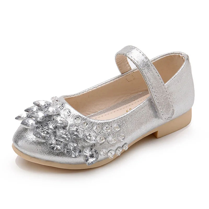 

3-12 Year Fashion Crystal Wedding PU Leathe Shoes Little Girl Elegant Party Dresses Kids Child Princess Low-Heeled School Shoes
