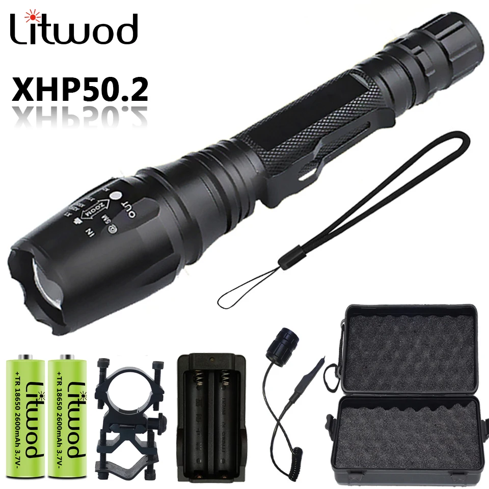 

Hunting Flashlight Led Bicycle Light Torch Litwod 2* 18650 Battery Shock Resistant,Self Defense Bulbs Zoom Xhp50 / Xm-l2 U3 z30