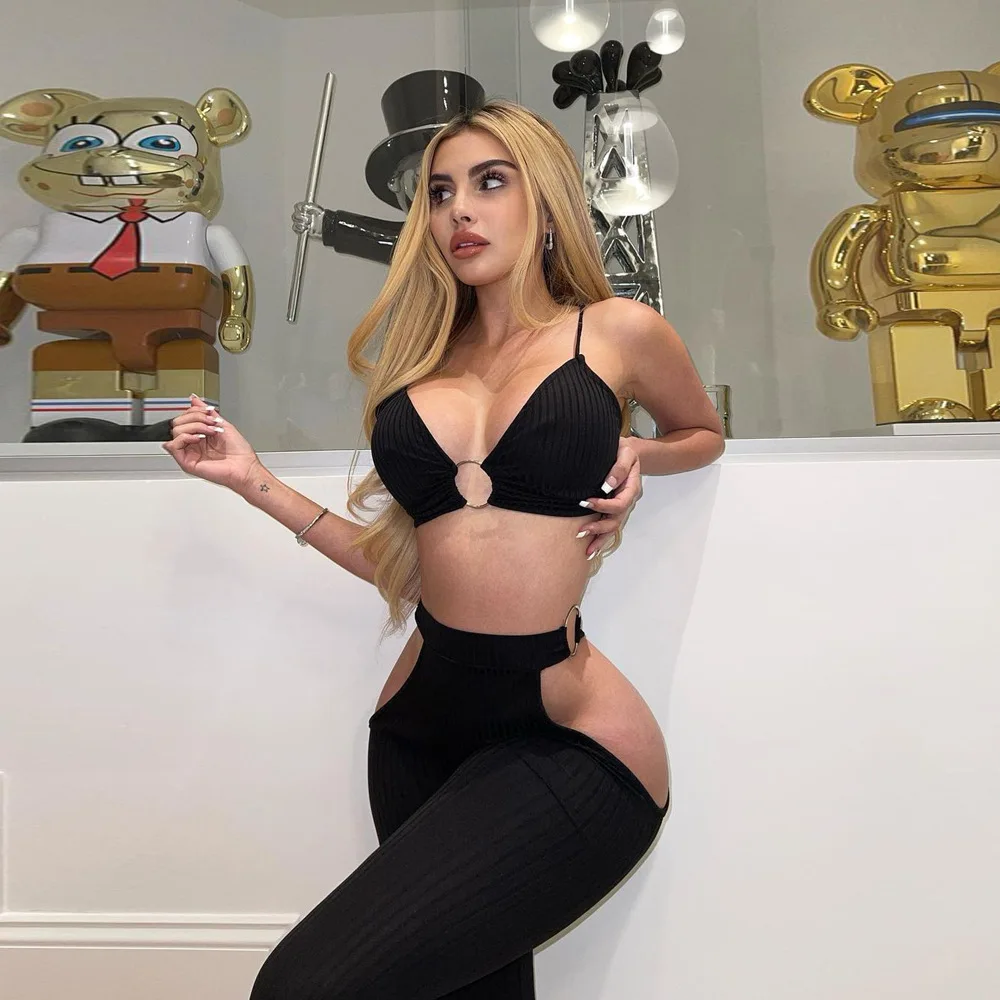 Black Off Shoulder 2021 Women 2 Piece Set Spaghetti Straps Bra + Cutout Skinny Leggings Sexy Rib Knitted Club Party Punk Outfits
Black Off Shoulder 2021 Women 2 Piece Set Spaghetti Straps Bra + Cutout Skinny Leggings Sexy Rib Knitted Club Party Punk Outfits