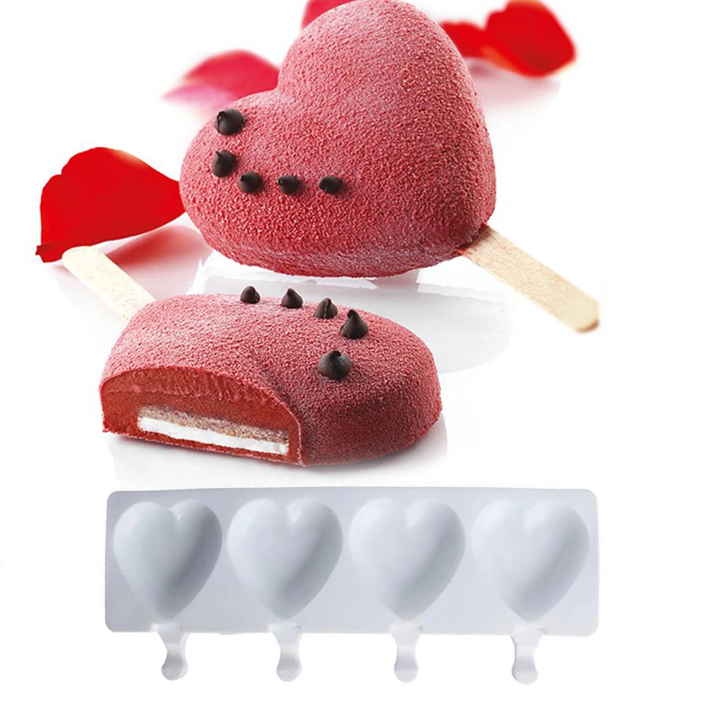 15cm/5.9in Ice Cream Silicone Molds 4-Cavity Heart Shape Ice Candy Ice Lolly Mould Dessert DIY Making Tools Ice Tray Gadget 
15cm/5.9in Ice Cream Silicone Molds 4-Cavity Heart Shape Ice Candy Ice Lolly Mould Dessert DIY Making Tools Ice Tray Gadget