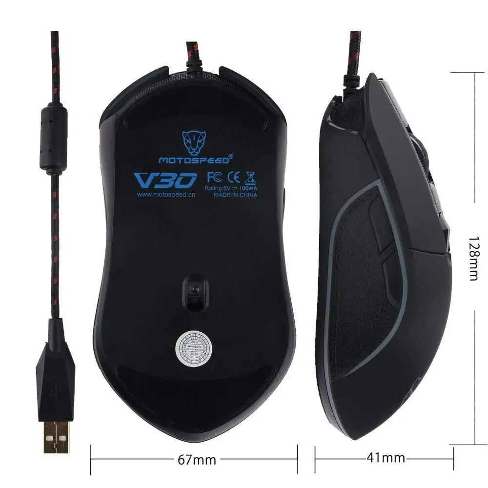 

Motospeed V30 Professional USB Wired Gaming Mouse 3500DPI Optical Mice Backlit Port Android IOS Linux With LED Backlit Disply