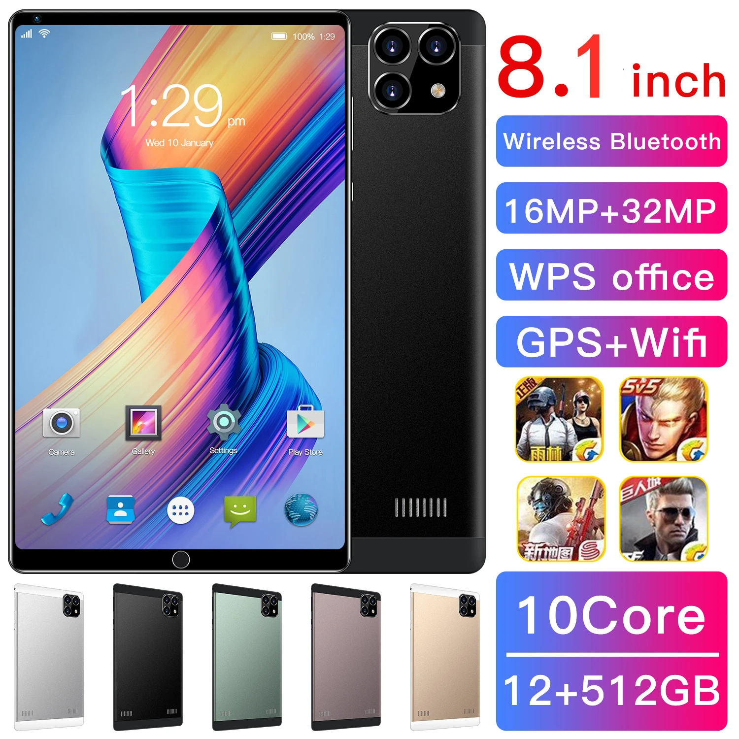Tablet PC 8.1 " with Android 9.0, Octa Core processor, Google Play, GPS phone calls, Wi-Fi and Bluetooth, 8" tempered glass, new
Tablet PC 8.1 " with Android 9.0, Octa Core processor, Google Play, GPS phone calls, Wi-Fi and Bluetooth, 8" tempered glass, new