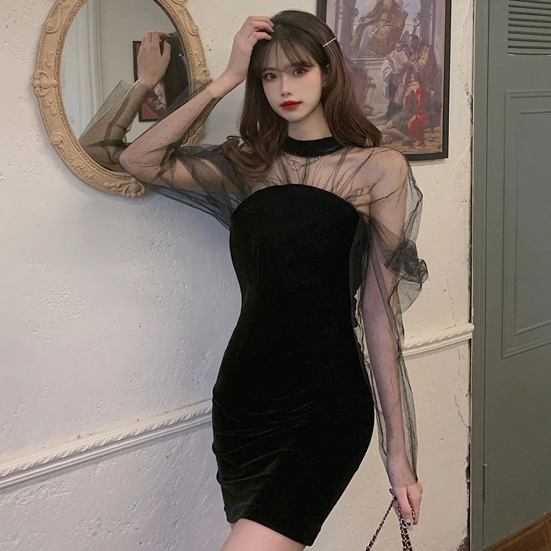 Women Slim Mesh Velvet Mini Dress 2021 Fall Spring Hollow Out Long Sleeve Gown Dresses Sexy Black Bodycon Evening Party 4XL
Women Slim Mesh Velvet Mini Dress 2021 Fall Spring Hollow Out Long Sleeve Gown Dresses Sexy Black Bodycon Evening Party 4XL