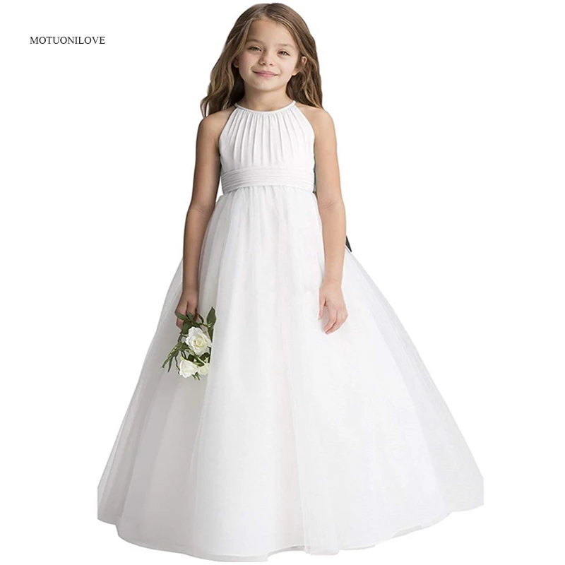 Дешевые Длинные платья принцессы белые с цветами для девочек свадьбы детского