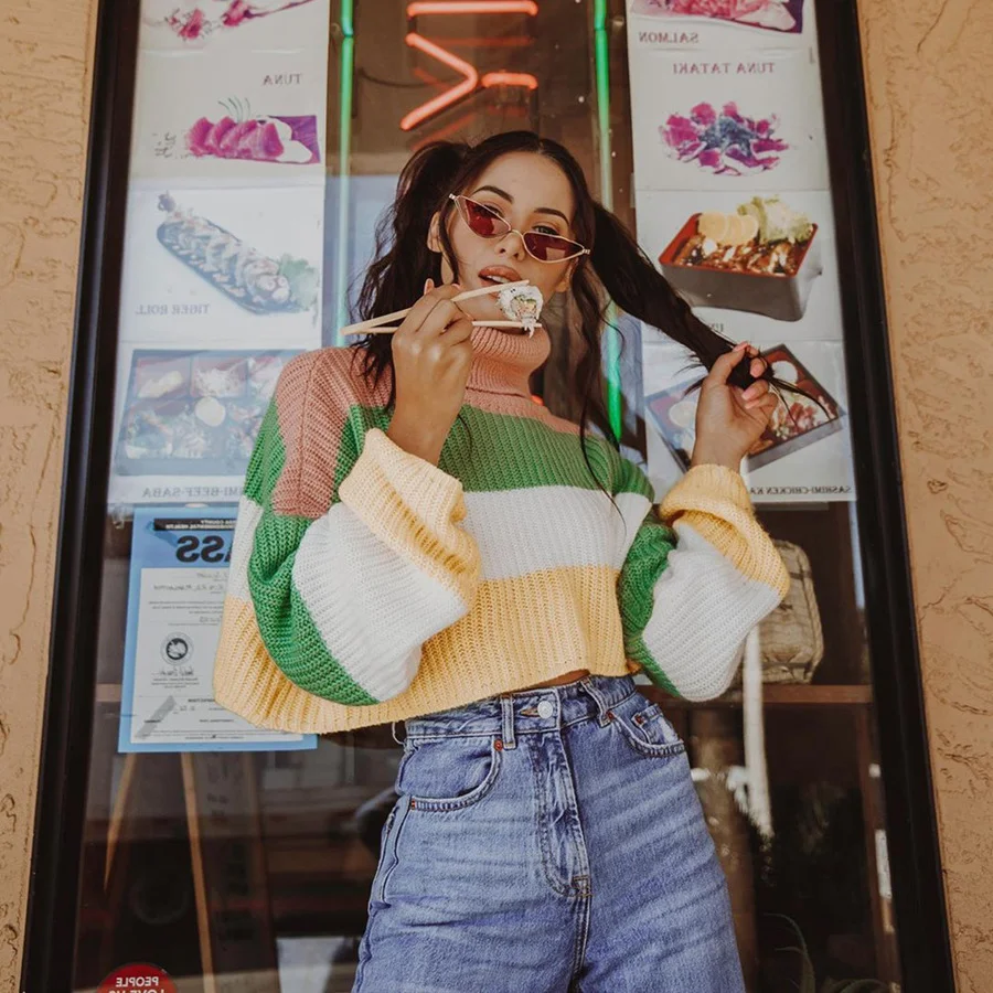 Autumn Winter Long Sleeve Short Womens Sweater Pullover Loose Color Contrast Turtleneck Knitted Warm Sweater Women Pullover
Autumn Winter Long Sleeve Short Womens Sweater Pullover Loose Color Contrast Turtleneck Knitted Warm Sweater Women Pullover