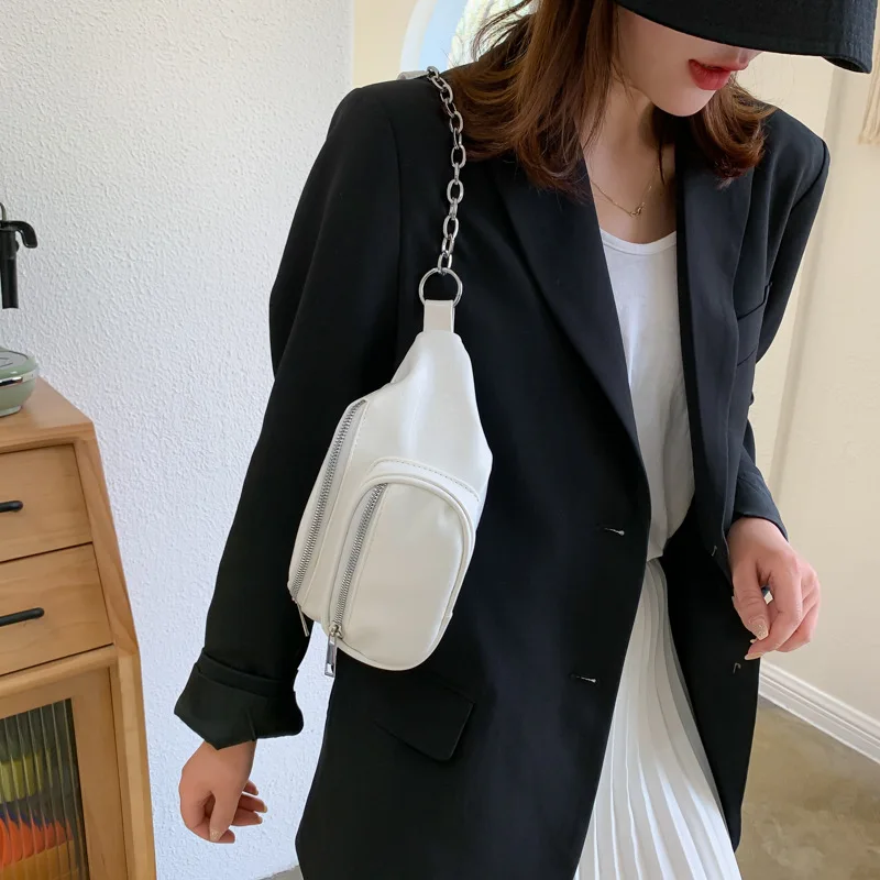 

PU Chain Hip Packs Black Fanny Pack Multi-function Fashion Lady White Waist Bag Shoulder Bag Women's Belt Bum Bag Pochete Pouch