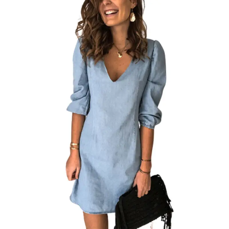 Womens Sexy Deep V-neck Casual Party Mini Dress Plain Half Sleeve Dresses Ladies
Womens Sexy Deep V-neck Casual Party Mini Dress Plain Half Sleeve Dresses Ladies