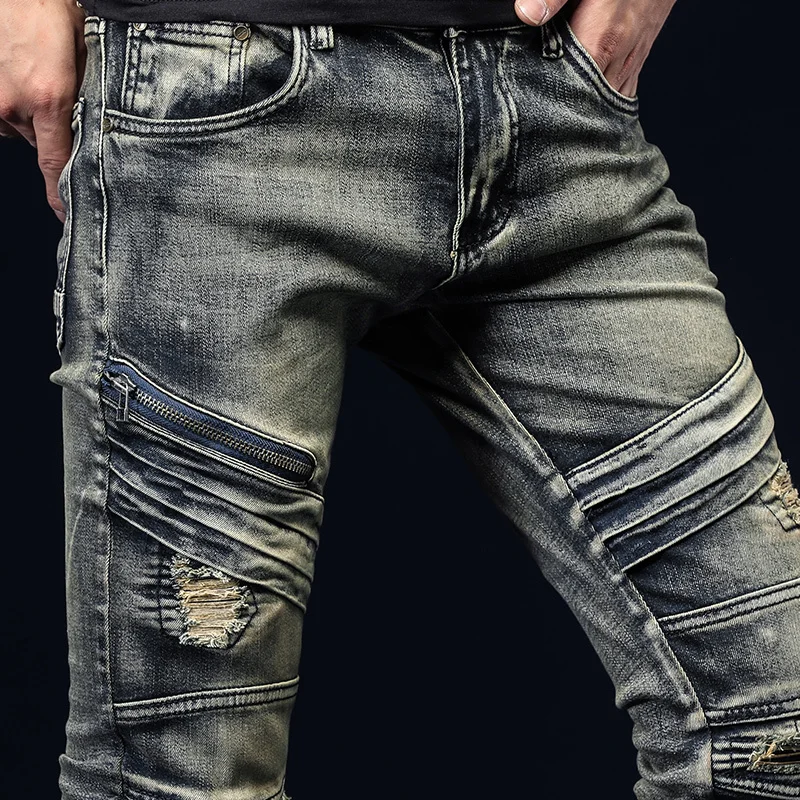 Men Jeans Vintage Ripped Destroyed Denim Trouser Men Slim Fit Zipper Jeans Hombre Pleasting Zipper Skinny Jeans Men
Men Jeans Vintage Ripped Destroyed Denim Trouser Men Slim Fit Zipper Jeans Hombre Pleasting Zipper Skinny Jeans Men