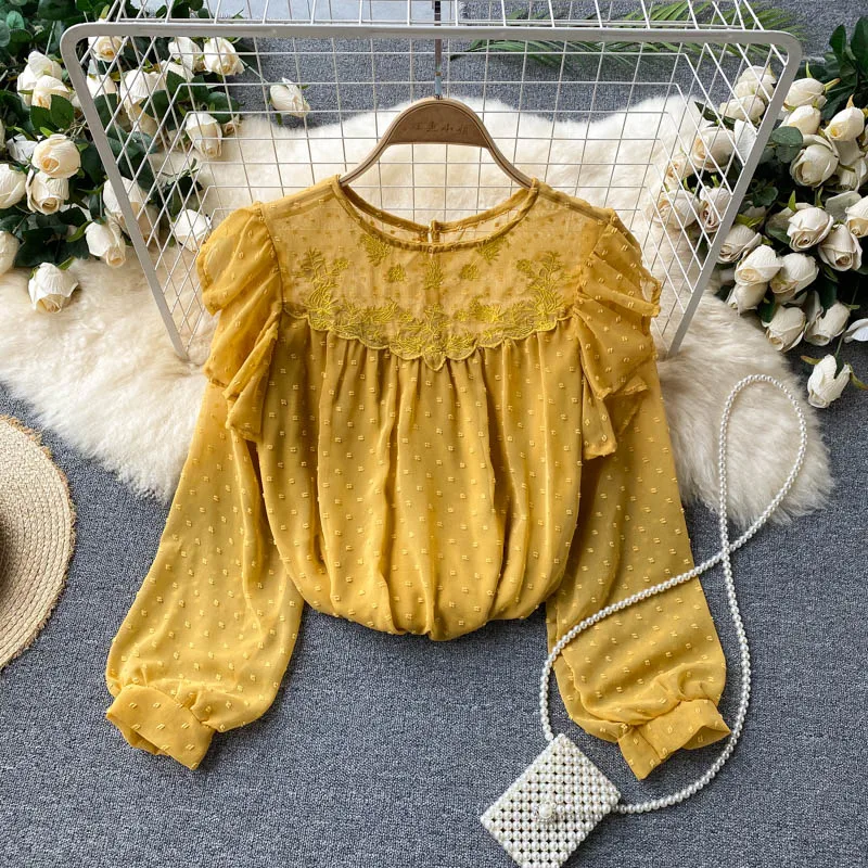 Yellow/Beige/Pink Polka Dot Chiffon Blouse Women Casual Round Neck Long Sleeve Slim Blusas Female Elegant Sweet Shirts 2021 New
Yellow/Beige/Pink Polka Dot Chiffon Blouse Women Casual Round Neck Long Sleeve Slim Blusas Female Elegant Sweet Shirts 2021 New