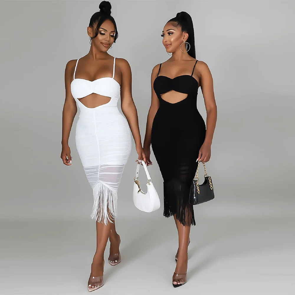 SKMY Solid Color Sexy Club Outfits Spaghetti Strap Sleeveless Hollow Out Tassel Bodycon Zipper Midi Dresses For Women 2021
SKMY Solid Color Sexy Club Outfits Spaghetti Strap Sleeveless Hollow Out Tassel Bodycon Zipper Midi Dresses For Women 2021