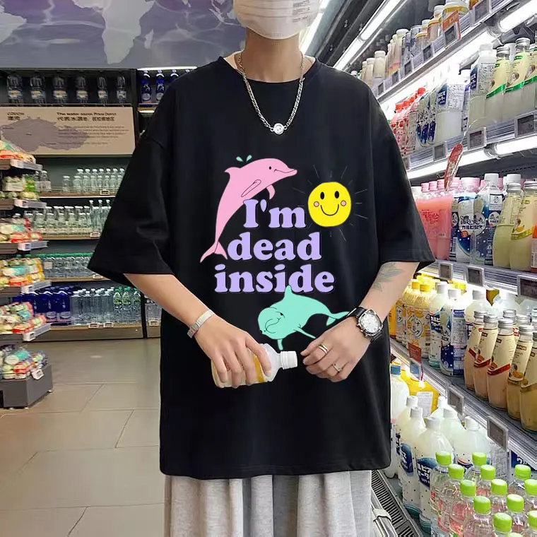 Dolphin IM Dead Inside Sunshine Print T-shirt I'm Dead Inside Letter Tshirt Men Women Kawaii Tee Summer Daily All-match T Shirts
Dolphin IM Dead Inside Sunshine Print T-shirt I'm Dead Inside Letter Tshirt Men Women Kawaii Tee Summer Daily All-match T Shirts