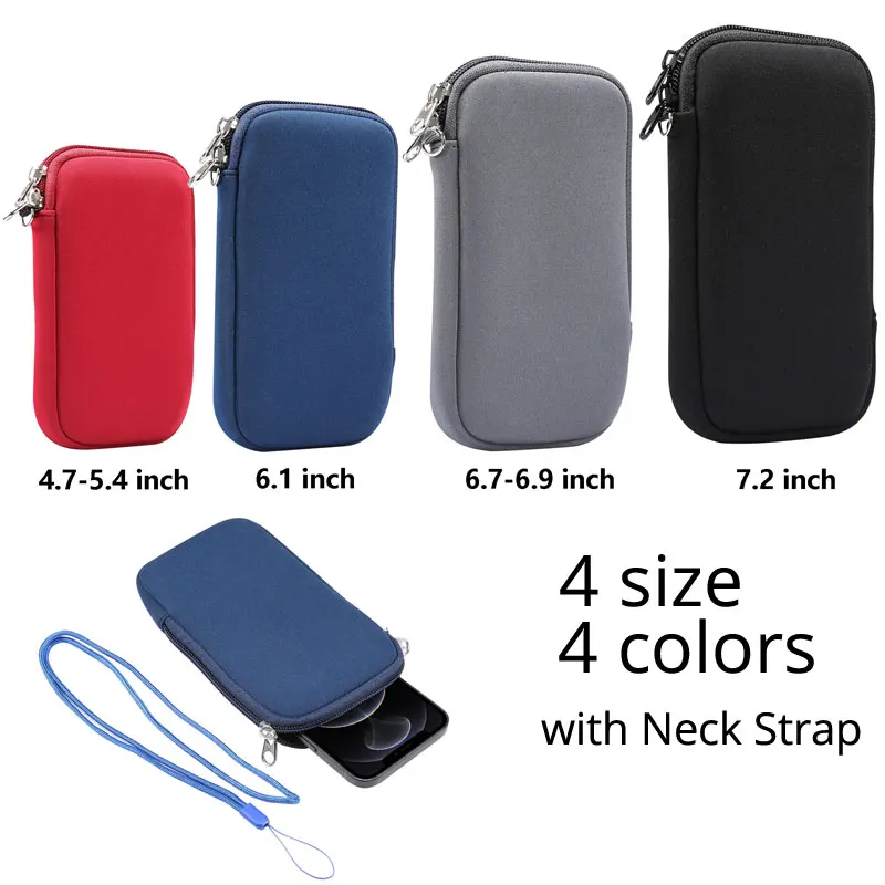 

OSEVPORF 4.7"-7.2" inch Neoprene Pouch Bag Sleeve Case For iPhone 12 11 Pro 8 7 6 Huawei P30 P20 Phone Bag With Zipper Card Slot