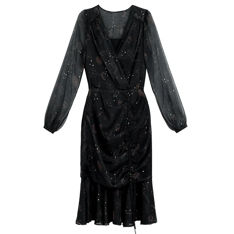 2021 Spring New Dress Waist Slimming Socialite Temperament V-neck Pleated Drawstring Over The Knee Fishtail Skirt Medieval Skirt
2021 Spring New Dress Waist Slimming Socialite Temperament V-neck Pleated Drawstring Over The Knee Fishtail Skirt Medieval Skirt