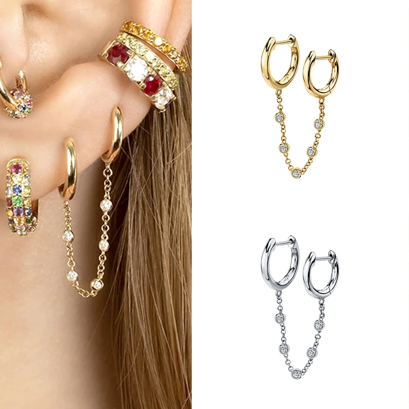 925 Silver Ear Buckle Double Small Hoop Long Gold Chain Earrings for Women Crystal CZ Huggie Earring Females Jewelry Accessories
925 Silver Ear Buckle Double Small Hoop Long Gold Chain Earrings for Women Crystal CZ Huggie Earring Females Jewelry Accessories