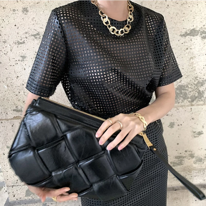 Korean Solid T Shirt O Neck Hollow Out Perspective Oversized Black Pu T Shirts Female Clothing Harajuku Summer Fashion
Korean Solid T Shirt O Neck Hollow Out Perspective Oversized Black Pu T Shirts Female Clothing Harajuku Summer Fashion