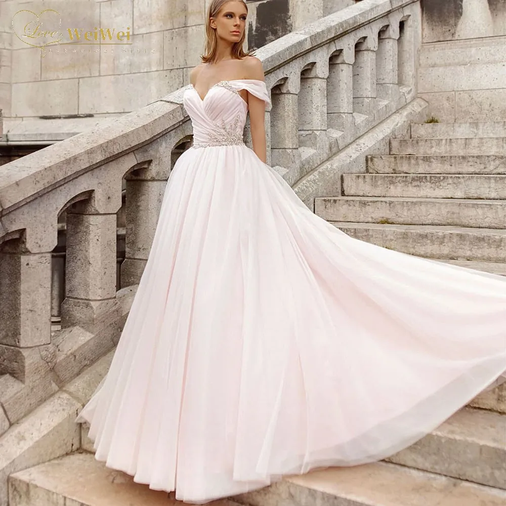 Pink Luxury Princess Wedding Dress Sweetheart Neck Sleeveless Off The Shoulder Floor Length Backless Crystal Vestidos De Novia
Pink Luxury Princess Wedding Dress Sweetheart Neck Sleeveless Off The Shoulder Floor Length Backless Crystal Vestidos De Novia