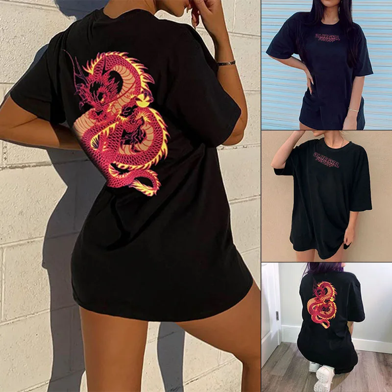 Black Harajuku T-shirt Women's Summer Vintage Chinese Dragon Print Tee Shirt Streetwear Oversized Losse Casual T-shirt 2021
Black Harajuku T-shirt Women's Summer Vintage Chinese Dragon Print Tee Shirt Streetwear Oversized Losse Casual T-shirt 2021