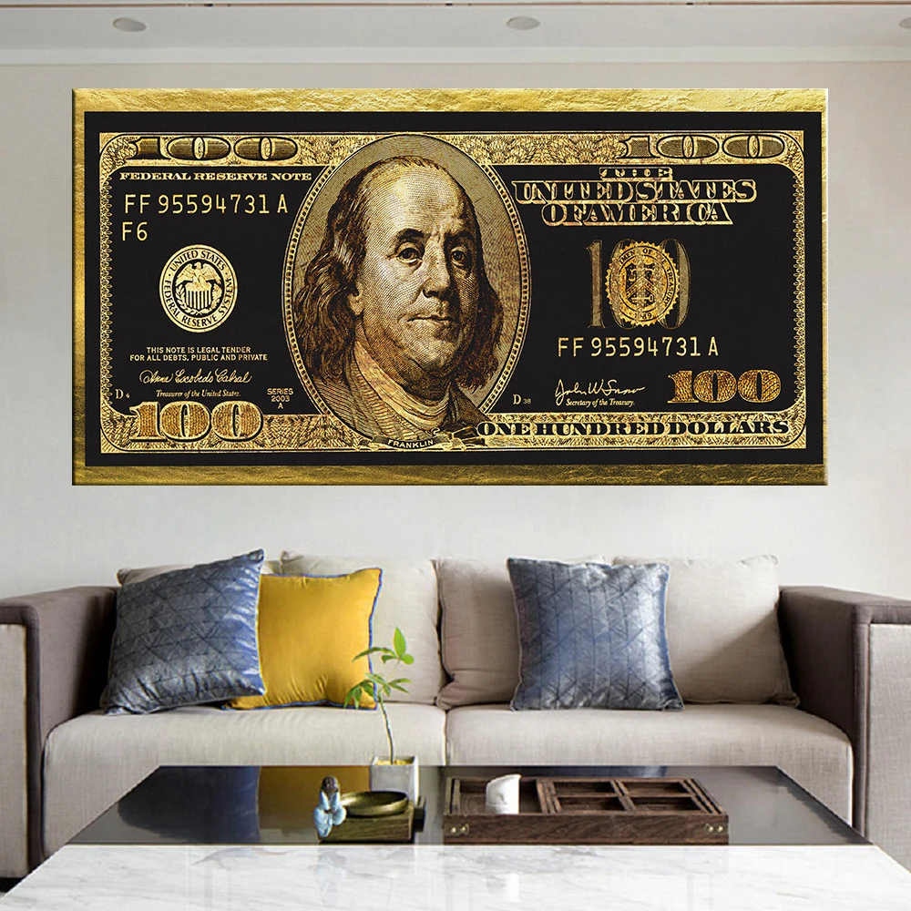 Canvas Print Painting Golden 100 Dollar Bill Retro Poster Modern Home Decor Hd Print Wall Art Unframed Picture For Living Room 
Canvas Print Painting Golden 100 Dollar Bill Retro Poster Modern Home Decor Hd Print Wall Art Unframed Picture For Living Room