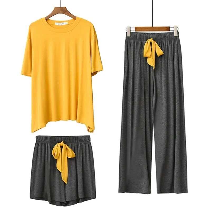 3 Pieces Pajamas Set Modal Casual Loose Spring Autumn Sleepwear Short-sleeved Shorts Long Trousers Soft Home wear
3 Pieces Pajamas Set Modal Casual Loose Spring Autumn Sleepwear Short-sleeved Shorts Long Trousers Soft Home wear