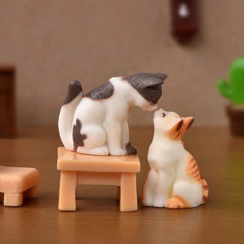 Статуэтка кошки и котенка из смолы модель животного микро-ландшафт домашний