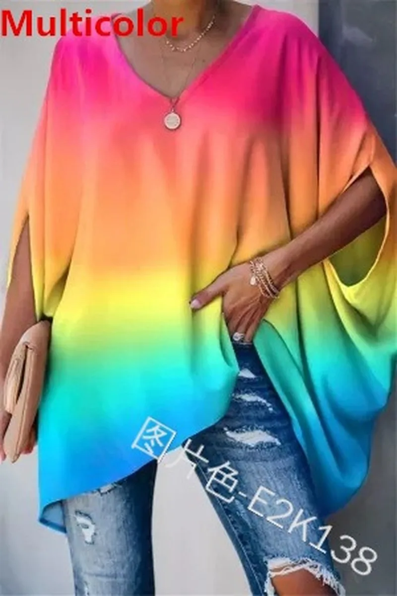 WEPBEL Women Loose Shirt Ladies Spring Sexy Color Gradient Print Batwing Sleeve V Neck Pullover Top T-shirt
WEPBEL Women Loose Shirt Ladies Spring Sexy Color Gradient Print Batwing Sleeve V Neck Pullover Top T-shirt