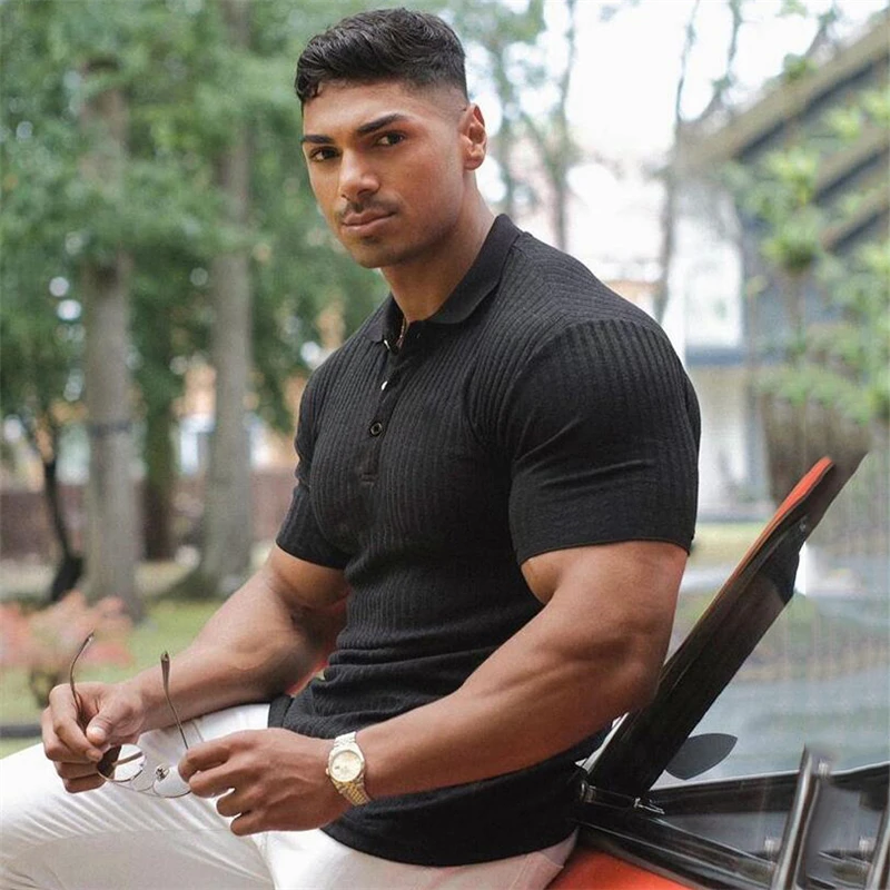 Running Polos Short Sleeve T Shirt Men Fitness Slim Fit Sports Strips T-shirt Fashion Tees Tops Summer Knitted Gym Clothing
Running Polos Short Sleeve T Shirt Men Fitness Slim Fit Sports Strips T-shirt Fashion Tees Tops Summer Knitted Gym Clothing