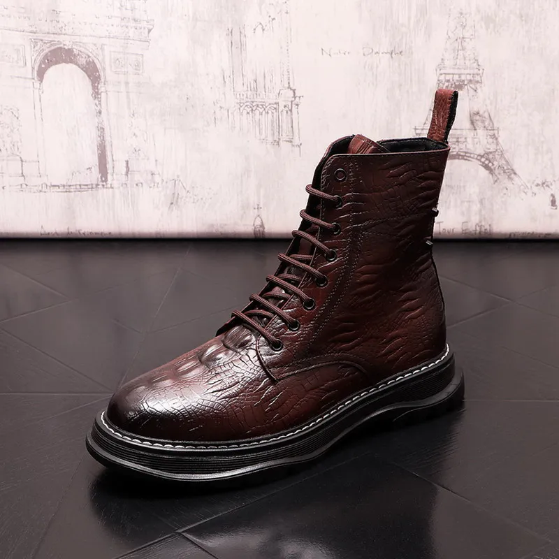 British Designer Mens Brown Mid Calf Boots Lace Up Crocodile Pattern Fashion Leisure Daily Shoes Street Motorcycle Botas ERRFC
British Designer Mens Brown Mid Calf Boots Lace Up Crocodile Pattern Fashion Leisure Daily Shoes Street Motorcycle Botas ERRFC