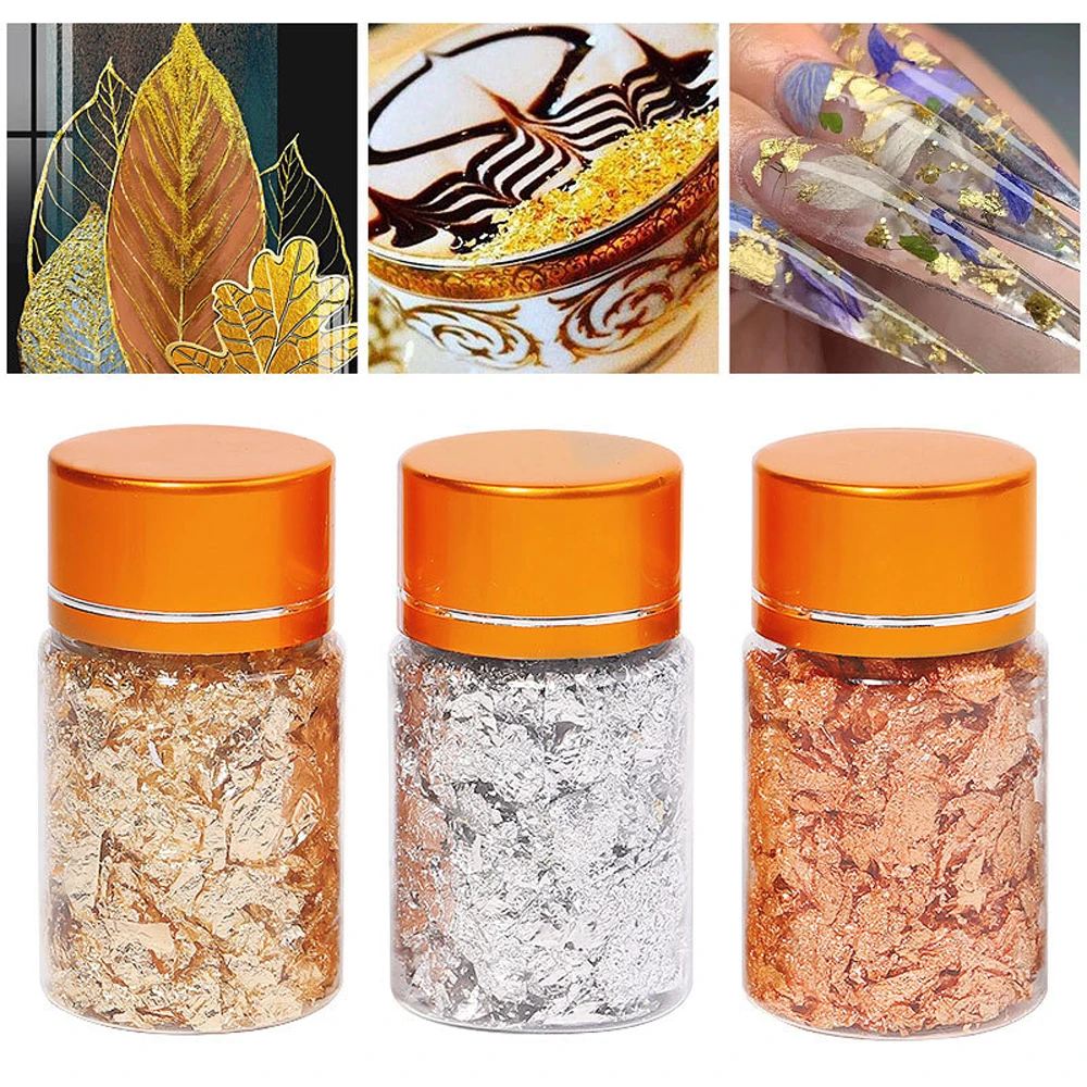 3g/bottle Foil Fragments Nail Decoration Sliver/Gold/Rose Gold Leaf Sheets Flakes Painting Arts Craft Manicure Accessories TG#49
3g/bottle Foil Fragments Nail Decoration Sliver/Gold/Rose Gold Leaf Sheets Flakes Painting Arts Craft Manicure Accessories TG#49