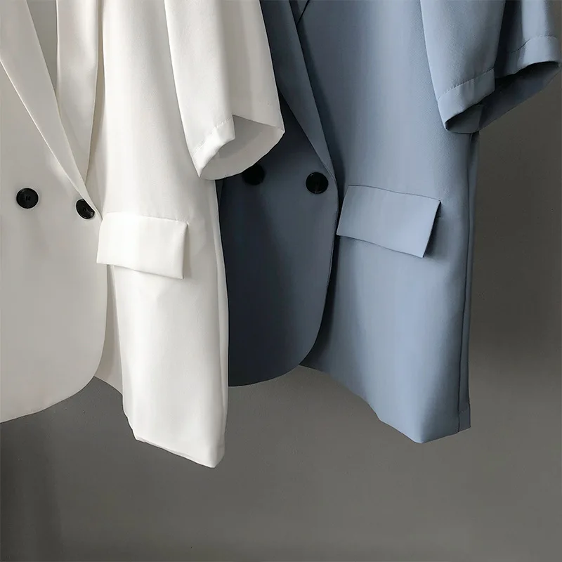 2021 Summer Casual Loose Blazer Turn Down Collar Women White Coat Short Sleeve Office Lady Thin Blazer Female Outwear 
2021 Summer Casual Loose Blazer Turn Down Collar Women White Coat Short Sleeve Office Lady Thin Blazer Female Outwear
