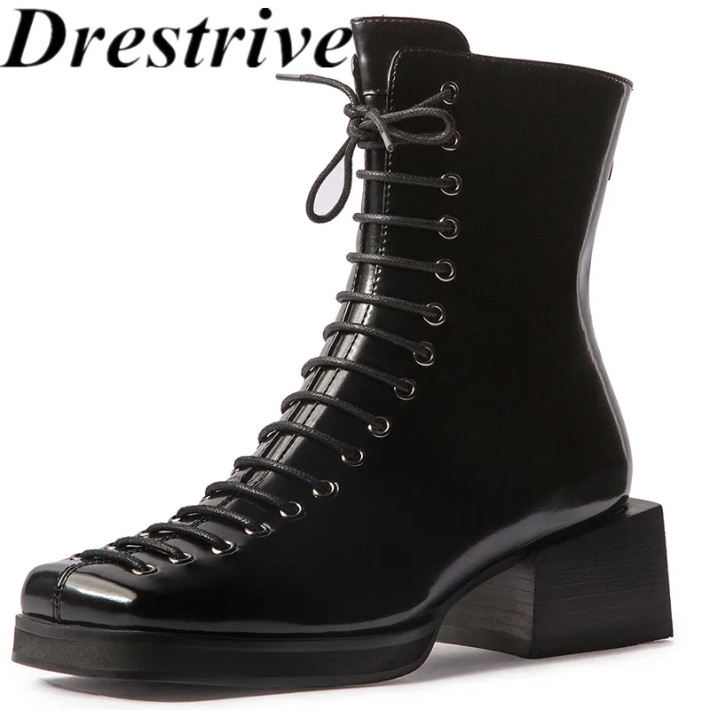 Drestrive Women's Ankle Boots Lace Up Zip Thick Heels Patent Leather Square Toe Platform Cross-Tied Square Low Heel Black Winter
Drestrive Women's Ankle Boots Lace Up Zip Thick Heels Patent Leather Square Toe Platform Cross-Tied Square Low Heel Black Winter