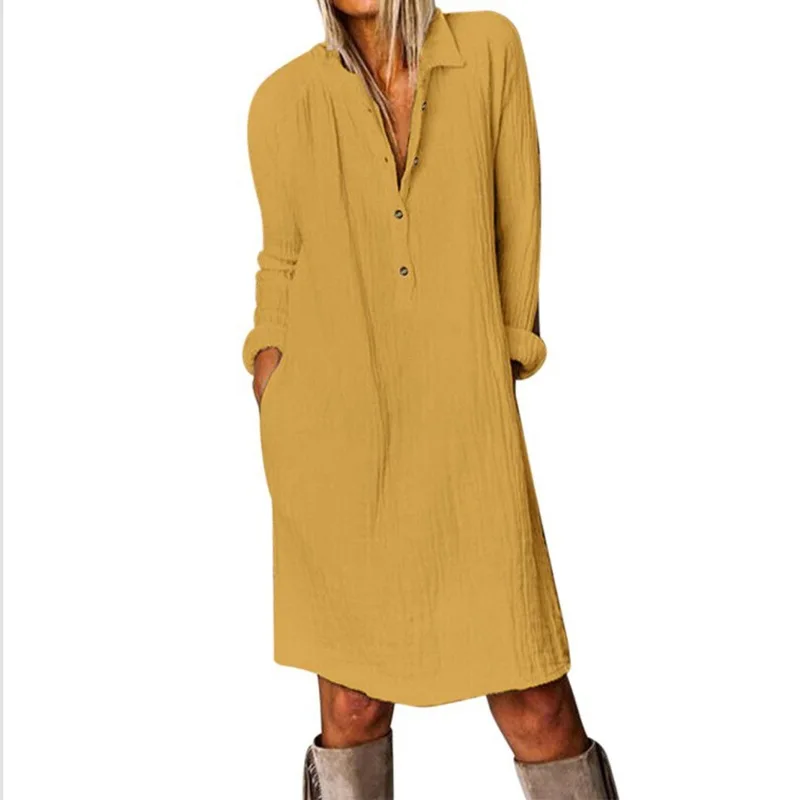 Autumn Yellow/white long sleeve button cotton linen shirt dress robe chemise women 4xl 5xl 6xl 
Autumn Yellow/white long sleeve button cotton linen shirt dress robe chemise women 4xl 5xl 6xl