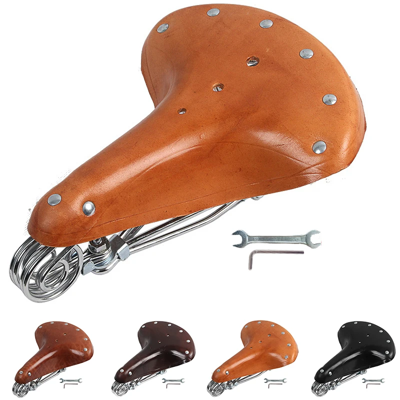 Vintage Retro Leather Bicycle Bike Cycle Cowhide Saddle Seat Spring Comfort Seat With Quick Installation Wrench
Vintage Retro Leather Bicycle Bike Cycle Cowhide Saddle Seat Spring Comfort Seat With Quick Installation Wrench