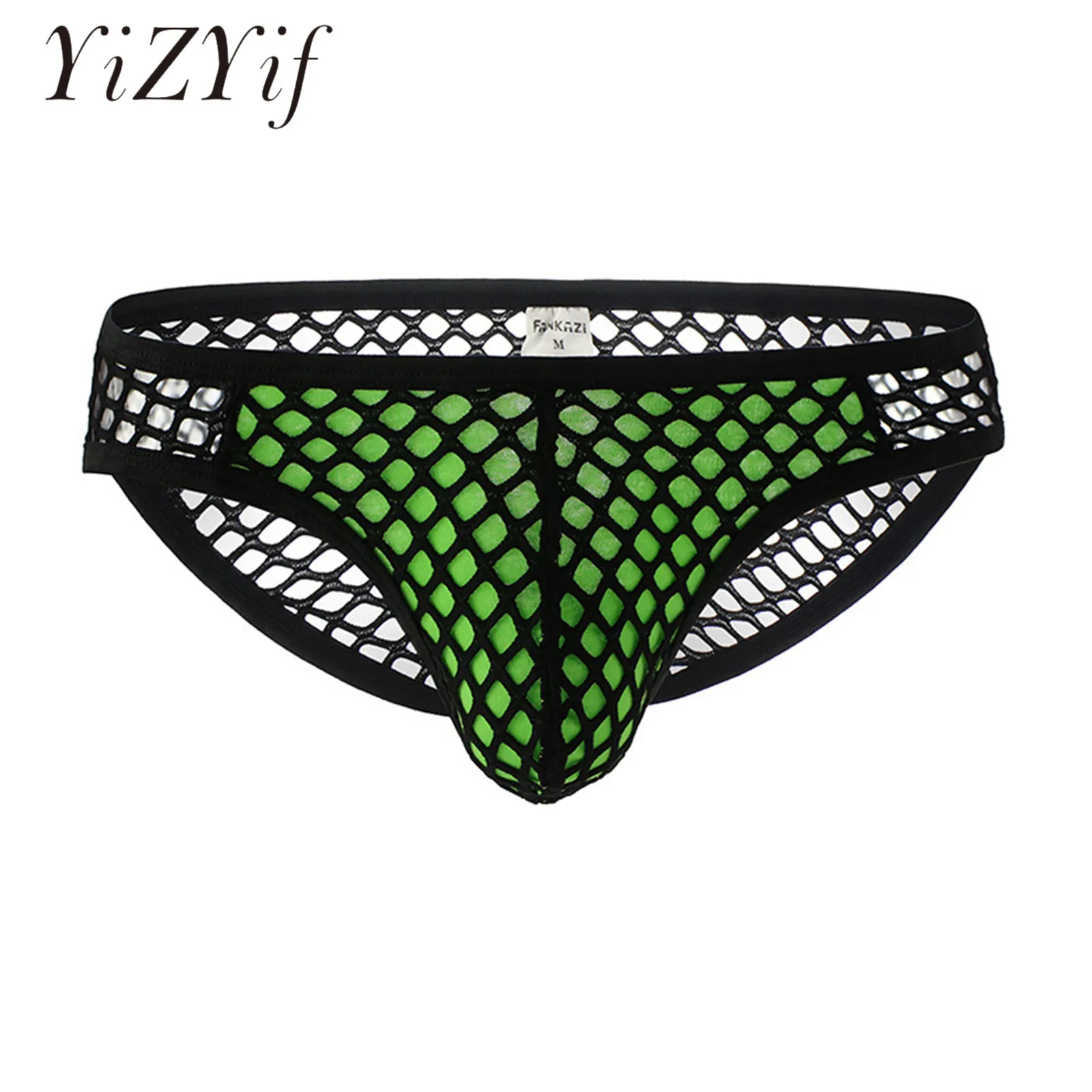 

Mens Lingerie Hollow Out Hot Briefs Panties Sexy See-through Fishnet Underwear Low Waist Contrast Color Bulge Pouch Underpants