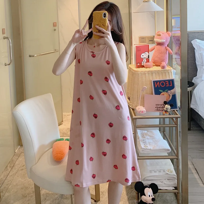 Casual Thin Girl Students Sleepwear Ladies Nightgown Summer Women Nightwear cute Cartoon Printed Sleeveless sleep dress Homewear
Casual Thin Girl Students Sleepwear Ladies Nightgown Summer Women Nightwear cute Cartoon Printed Sleeveless sleep dress Homewear