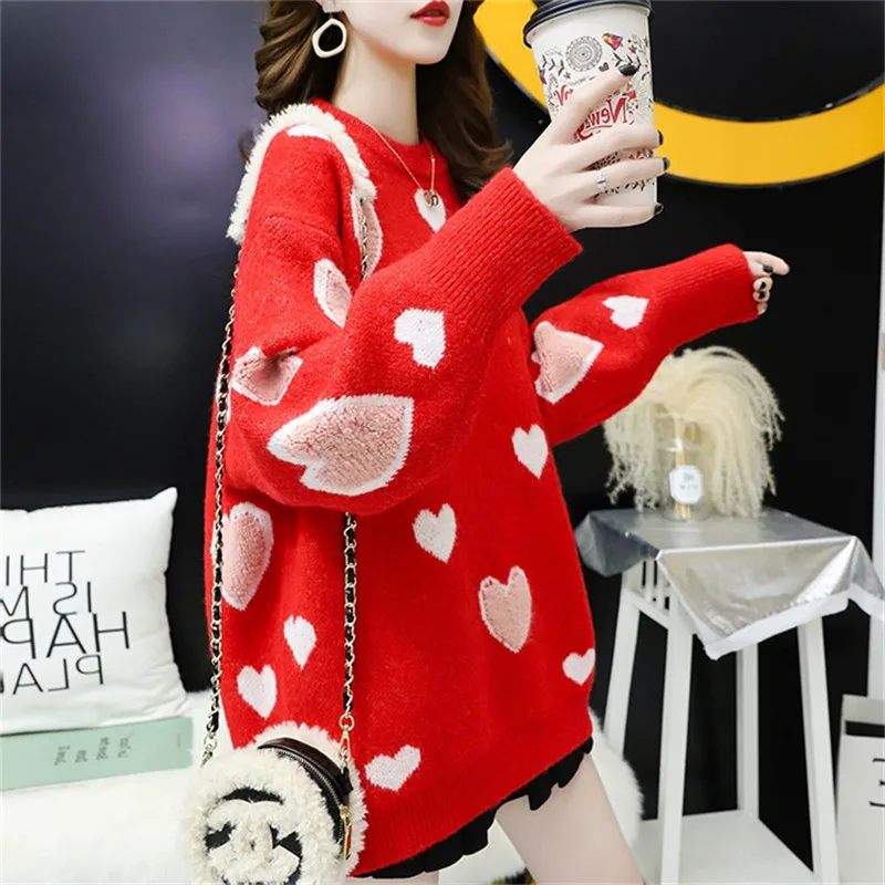2020 Autumn And Winter New Round Neck Love Sweater Women's Pullover All Match Thick Knitted Bottoming Shirt Loose Lazy StyleC321
2020 Autumn And Winter New Round Neck Love Sweater Women's Pullover All Match Thick Knitted Bottoming Shirt Loose Lazy StyleC321