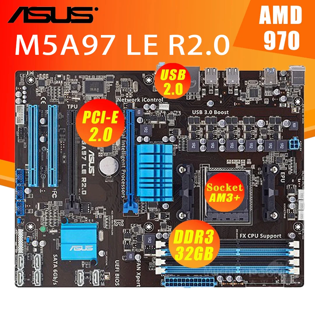 Материнская плата Asus M5A97 LE R2.0 разъем AM3 + DDR3 32 Гб SATA PCI-E 2 0 AMD FX для настольного ПК 970